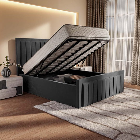 Hamilton Upholstered Ottoman Bed - Steel Plush Velvet
