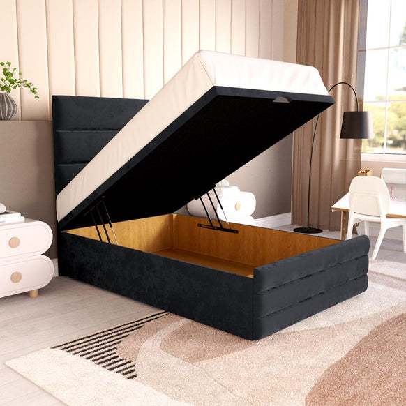 Havana Kids Ottoman Divan Bed - Black Plush Velvet