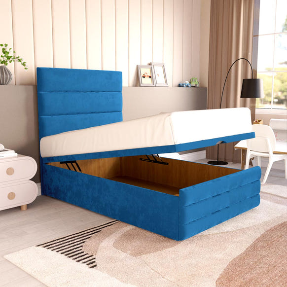 Havana Kids Ottoman Divan Bed - Blue Plush Velvet