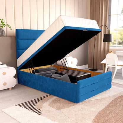 Havana Kids Ottoman Divan Bed - Blue Plush Velvet