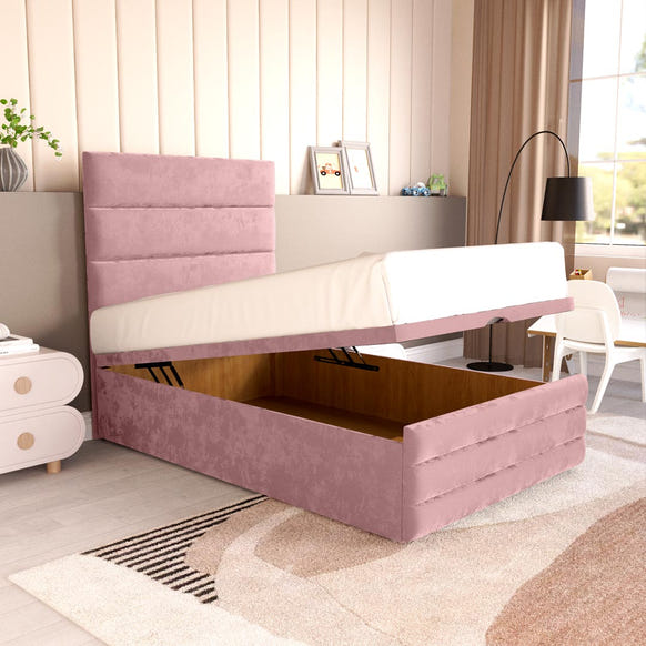 Havana Kids Ottoman Divan Bed - Pink Plush Velvet