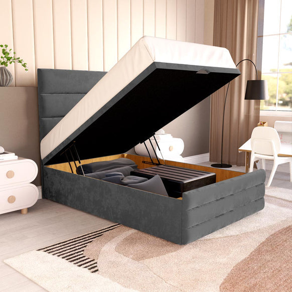 Havana Kids Ottoman Divan Bed - Steel Plush Velvet