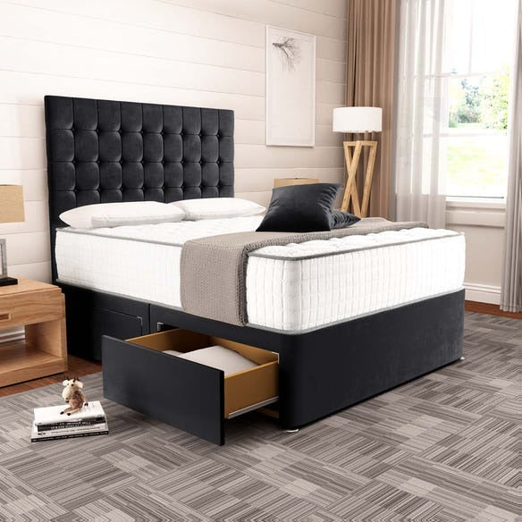 Kingston Divan Bed - Black Plush Velvet