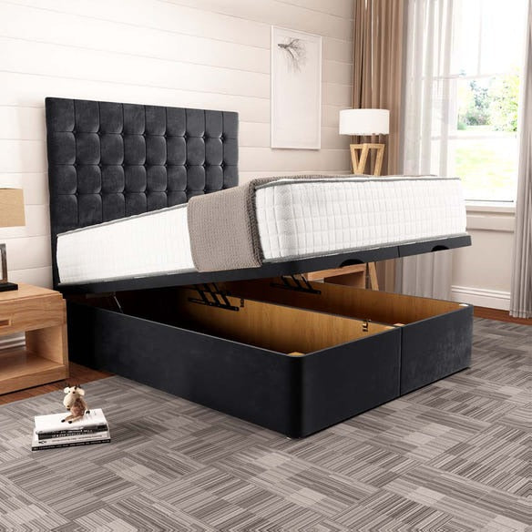 Kingston Ottoman Divan Bed - Black Plush Velvet