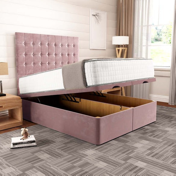 Kingston Ottoman Divan Bed - Pink Plush Velvet