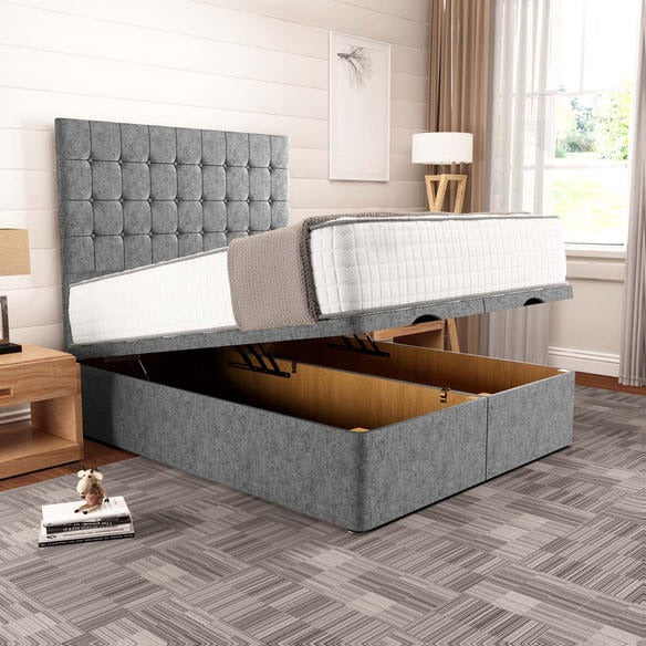 Kingston Ottoman Divan Bed - Silver Chenille