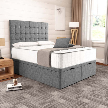 Kingston Ottoman Divan Bed - Silver Chenille