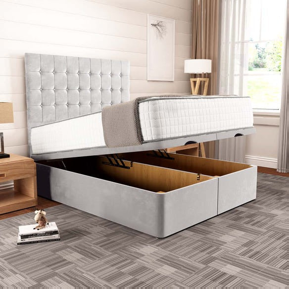 Kingston Ottoman Divan Bed - Silver Plush Velvet