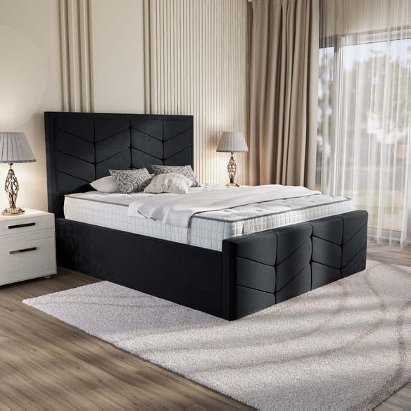 Lancaster Upholstered Bed - Black Plush Velvet