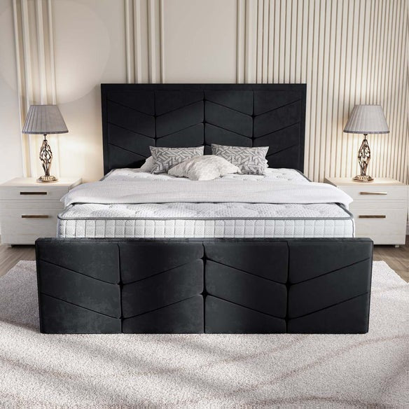Lancaster Upholstered Bed - Black Plush Velvet