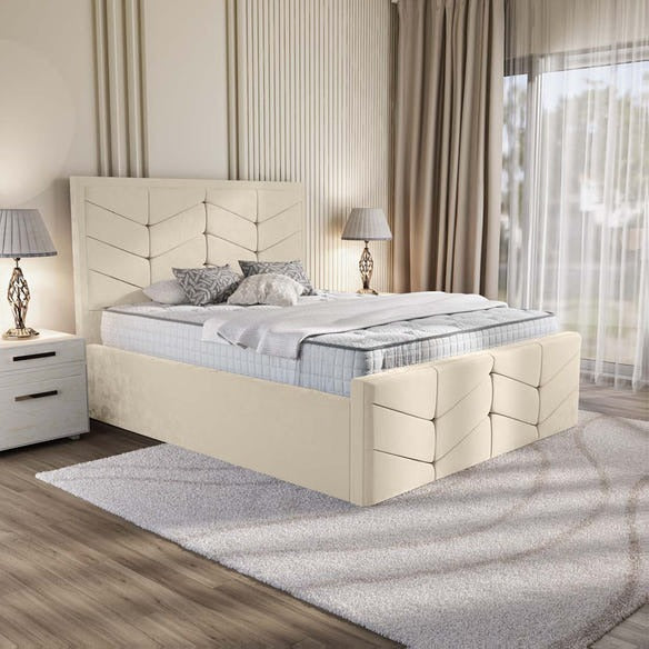 Lancaster Upholstered Bed - Cream Plush Velvet