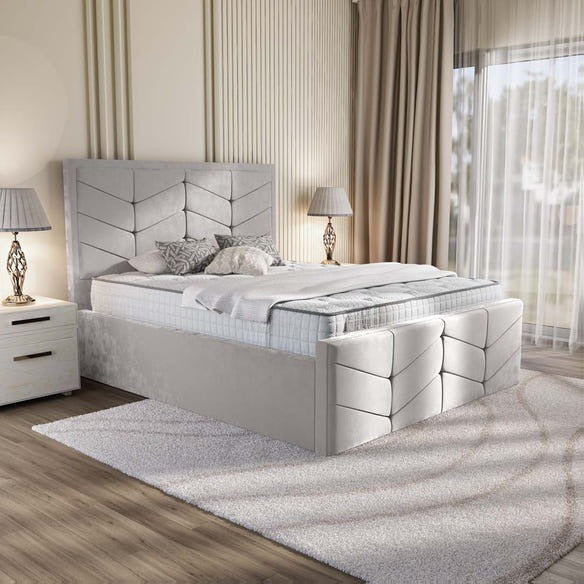 Lancaster Upholstered Bed - Silver Plush Velvet
