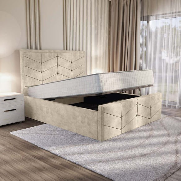Lancaster Upholstered Ottoman Bed - Almond Coniston