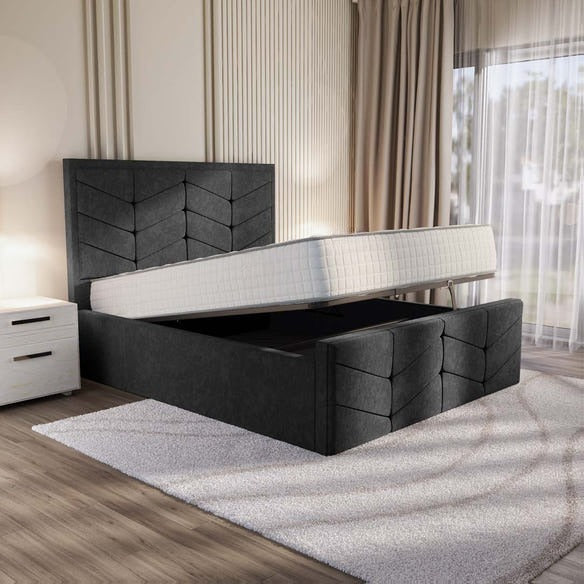 Lancaster Upholstered Ottoman Bed - Black Naples
