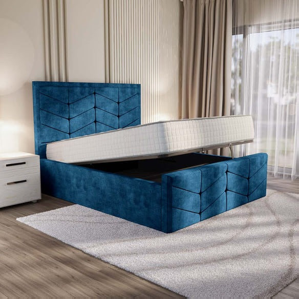 Lancaster Upholstered Ottoman Bed - Blue Coniston