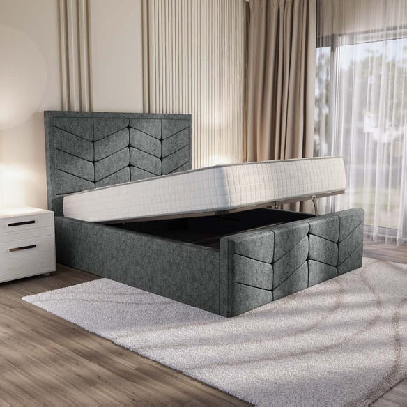 Lancaster Upholstered Ottoman Bed - Charcoal Chenille