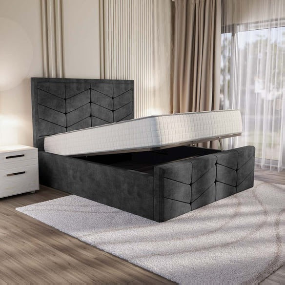 Lancaster Upholstered Ottoman Bed - Charcoal Coniston