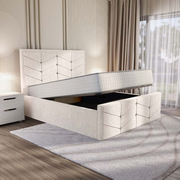 Lancaster Upholstered Ottoman Bed - Cream Naples