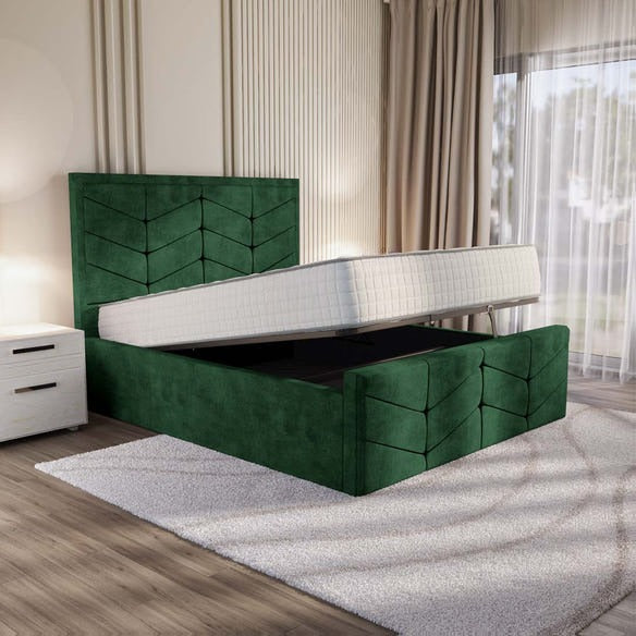 Lancaster Upholstered Ottoman Bed - Emerald Coniston