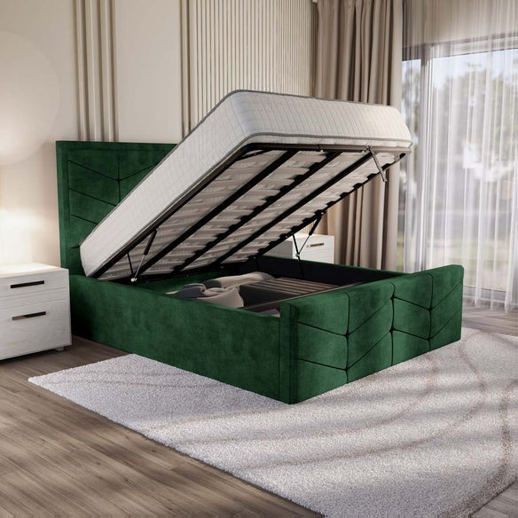 Lancaster Upholstered Ottoman Bed - Emerald Coniston