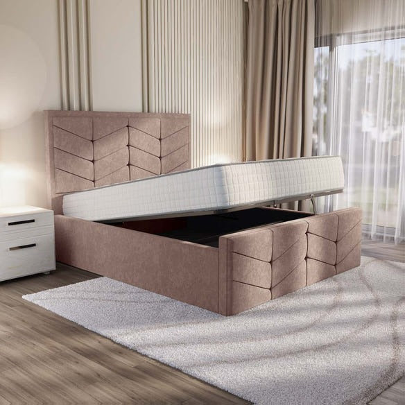 Lancaster Upholstered Ottoman Bed - Mauve Naples
