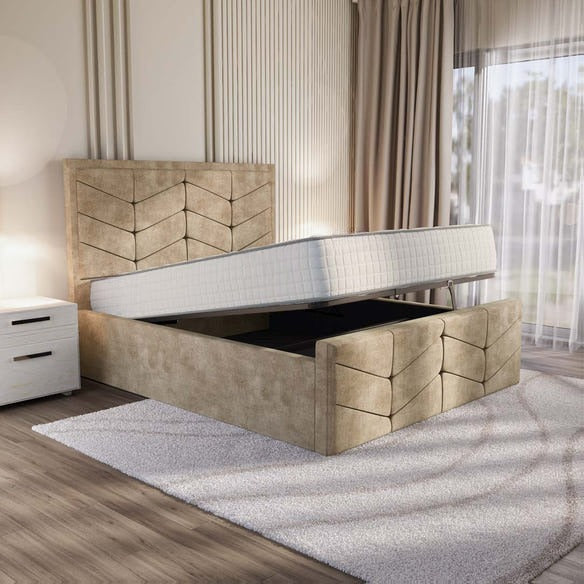 Lancaster Upholstered Ottoman Bed - Mink Coniston