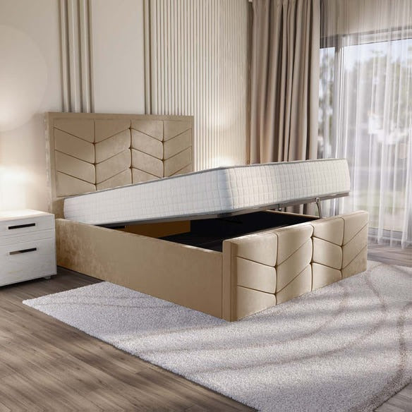 Lancaster Upholstered Ottoman Bed - Mink Plush Velvet