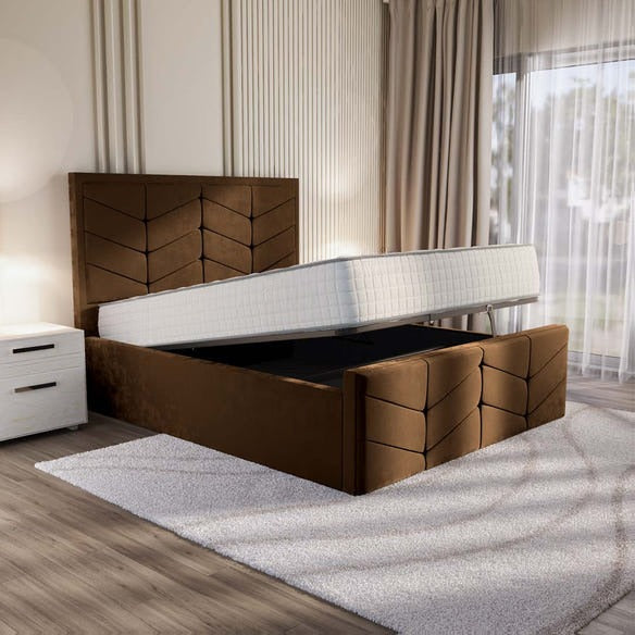 Lancaster Upholstered Ottoman Bed - Mocca Plush Velvet