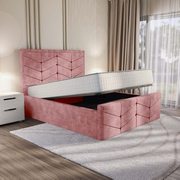 Lancaster Upholstered Ottoman Bed - Pink Coniston