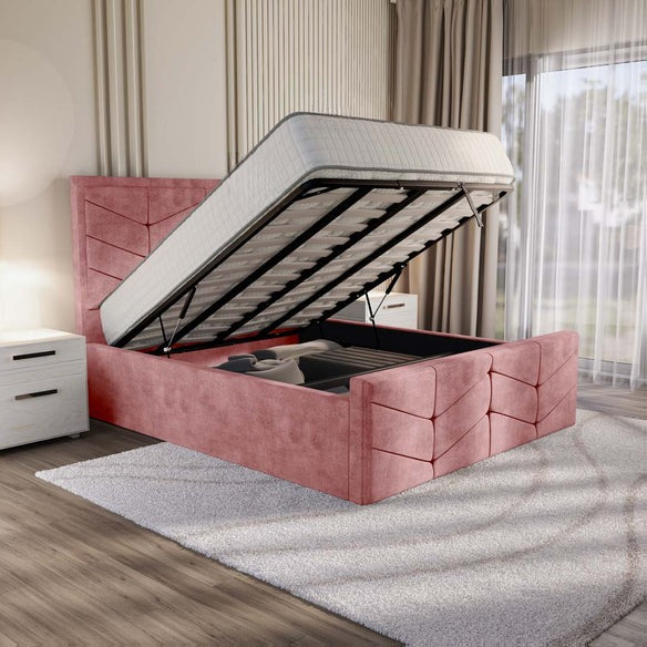 Lancaster Upholstered Ottoman Bed - Pink Coniston