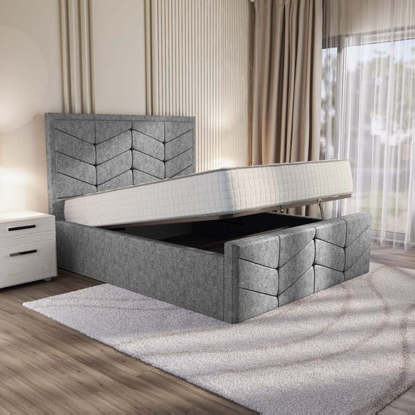 Lancaster Upholstered Ottoman Bed - Silver Chenille