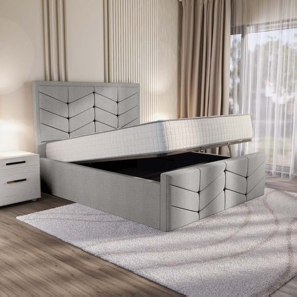 Lancaster Upholstered Ottoman Bed - Silver Linoso