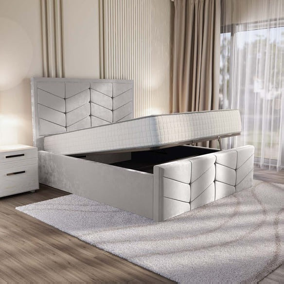 Lancaster Upholstered Ottoman Bed - Silver Plush Velvet
