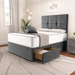Lima Divan Bed - Steel Plush Velvet