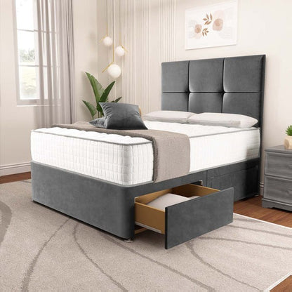 Lima Divan Bed - Steel Plush Velvet