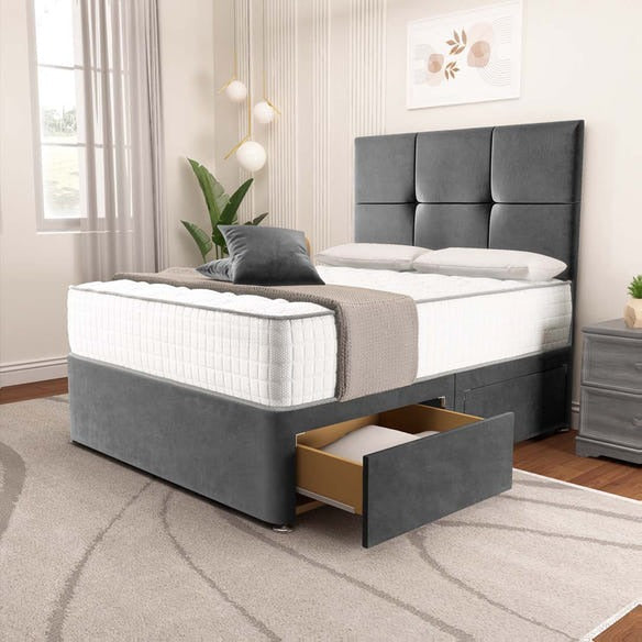 Lima Divan Bed - Steel Plush Velvet