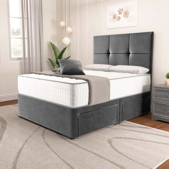 Lima Divan Bed - Steel Plush Velvet
