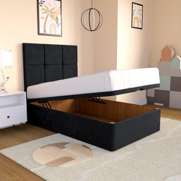 Lima Kids Ottoman Divan Bed - Black Plush Velvet