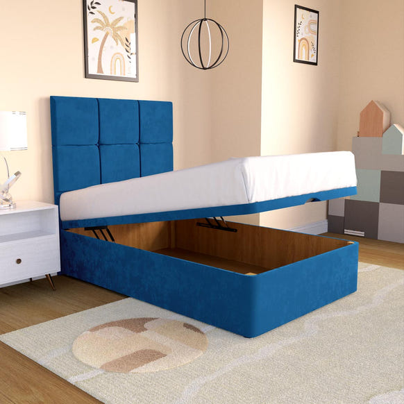 Lima Kids Ottoman Divan Bed - Blue Plush Velvet