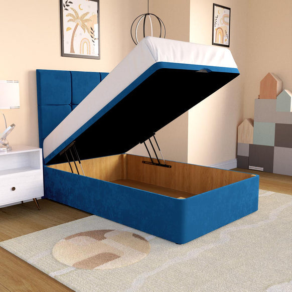 Lima Kids Ottoman Divan Bed - Blue Plush Velvet