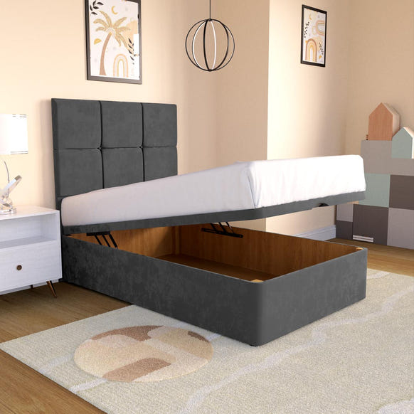 Lima Kids Ottoman Divan Bed - Steel Plush Velvet