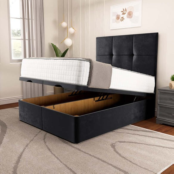 Lima Ottoman Divan Bed - Black Plush Velvet