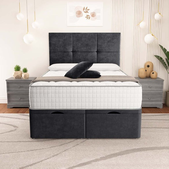 Lima Ottoman Divan Bed - Black Plush Velvet