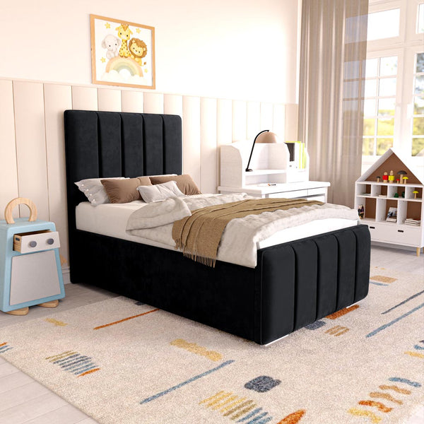Lisbon Kids Upholstered Bed - Black Plush Velvet