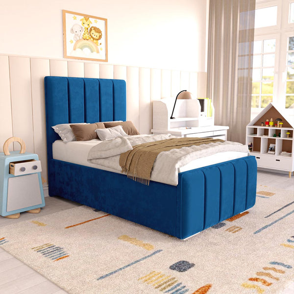 Lisbon Kids Upholstered Bed - Blue Plush Velvet