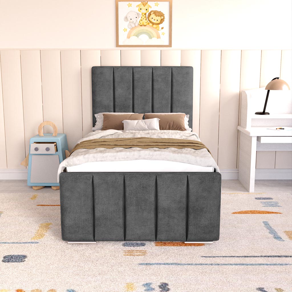 Lisbon Kids Upholstered Bed - Charcoal Coniston