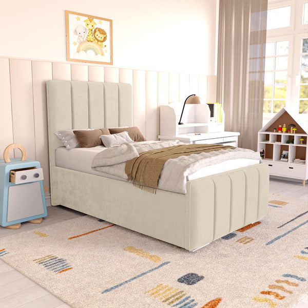 Lisbon Kids Upholstered Bed - Cream Plush Velvet