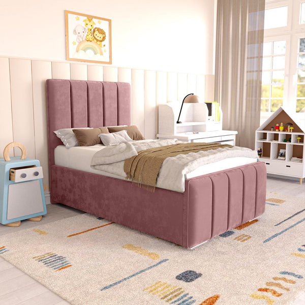 Lisbon Kids Upholstered Bed - Pink Plush Velvet