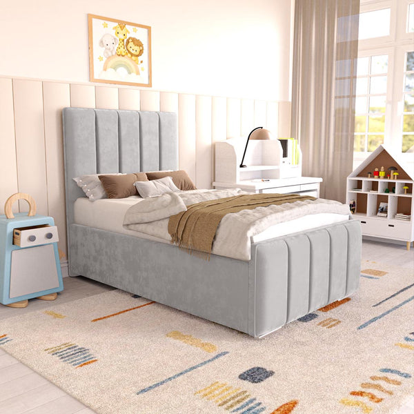 Lisbon Kids Upholstered Bed - Silver Plush Velvet