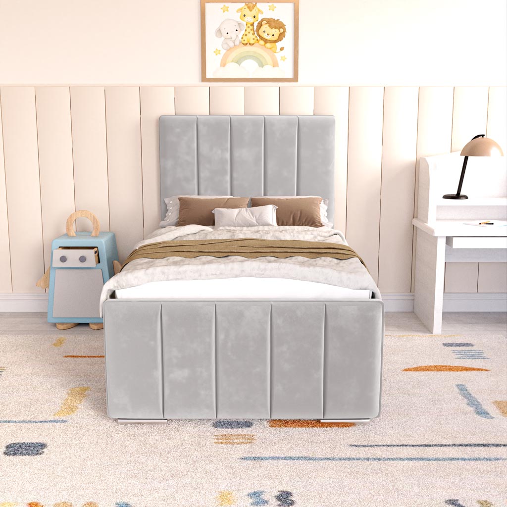 Lisbon Kids Upholstered Bed - Silver Plush Velvet